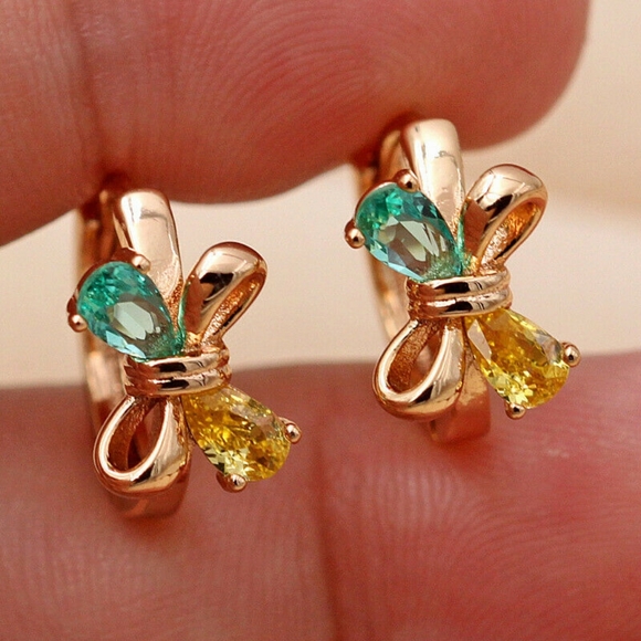 HOST PICK Gold Filled Citrine Emerald Topaz Bows - Picture 1 of 4